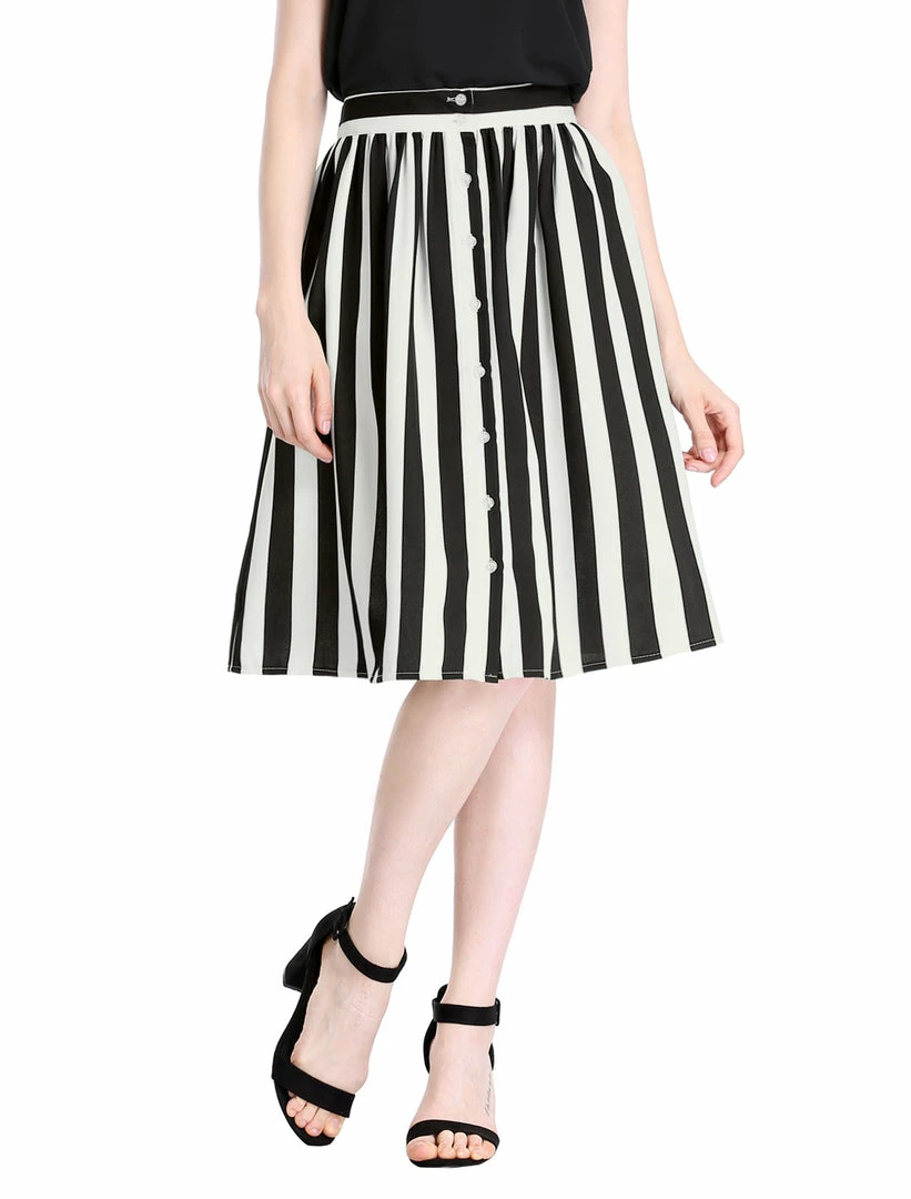 Allegra K Women's Stripes Button Front Elastic Back A Line Midi Skirt 60 Allegra K Women's Stripes Button Front Elastic Back A Line Midi Skirt