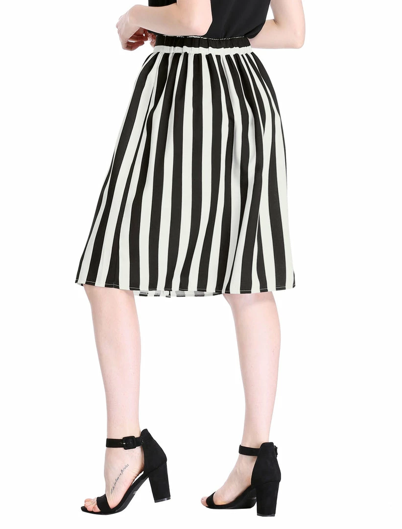 Allegra K Women's Stripes Button Front Elastic Back A Line Midi Skirt 63 Allegra K Women's Stripes Button Front Elastic Back A Line Midi Skirt