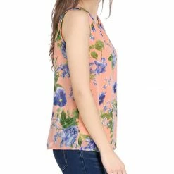 Allegra K Floral Prints Keyhole Chiffon Sleeveless Tank Top Women