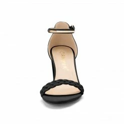 Allegra K YFL01162-2 Women Open Toe Cross Strap Mid Block Heel Sandals Shoes