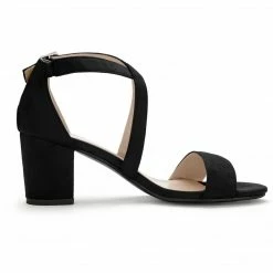 Allegra K YFL01162-2 Women Open Toe Cross Strap Mid Block Heel Sandals Shoes