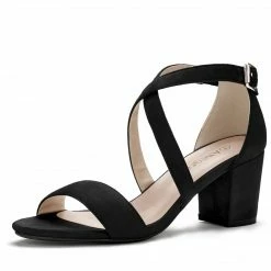 Allegra K YFL01162-2 Women Open Toe Cross Strap Mid Block Heel Sandals Shoes