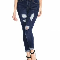 Allegra K Women's Mid Rise Washed Ripped Distressed Denim Skinny Jegging Jeans 39 Allegra K Women's Mid Rise Washed Ripped Distressed Denim Skinny Jegging Jeans