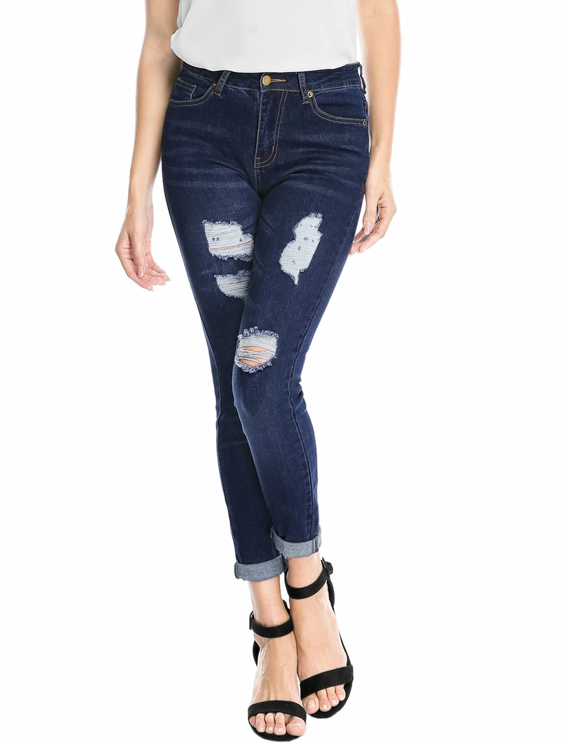 Allegra K Women's Mid Rise Washed Ripped Distressed Denim Skinny Jegging Jeans 19 Allegra K Women's Mid Rise Washed Ripped Distressed Denim Skinny Jegging Jeans