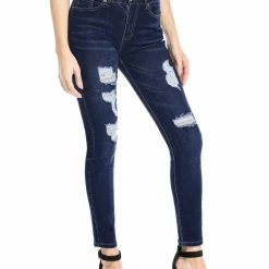 Allegra K Women's Mid Rise Washed Ripped Distressed Denim Skinny Jegging Jeans 41 Allegra K Women's Mid Rise Washed Ripped Distressed Denim Skinny Jegging Jeans