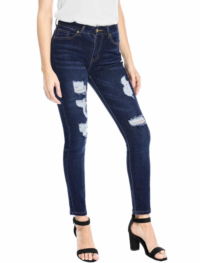 Allegra K Women's Mid Rise Washed Ripped Distressed Denim Skinny Jegging Jeans 21 Allegra K Women's Mid Rise Washed Ripped Distressed Denim Skinny Jegging Jeans