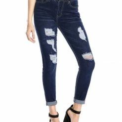 Allegra K Women's Mid Rise Washed Ripped Distressed Denim Skinny Jegging Jeans 37 Allegra K Women's Mid Rise Washed Ripped Distressed Denim Skinny Jegging Jeans