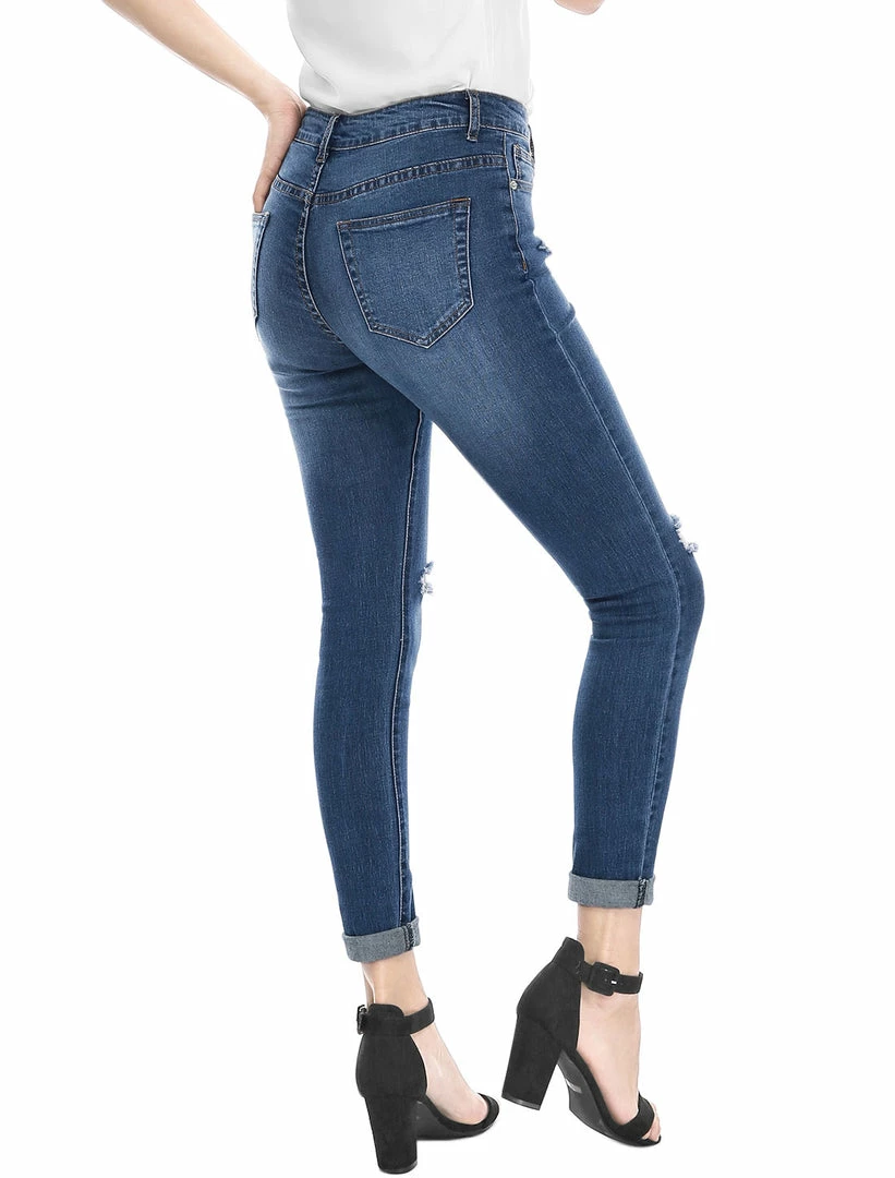 Allegra K Women's Mid Rise Washed Ripped Distressed Denim Skinny Jegging Jeans 5 Allegra K Women's Mid Rise Washed Ripped Distressed Denim Skinny Jegging Jeans