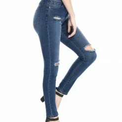 Allegra K Women's Mid Rise Washed Ripped Distressed Denim Skinny Jegging Jeans 27 Allegra K Women's Mid Rise Washed Ripped Distressed Denim Skinny Jegging Jeans