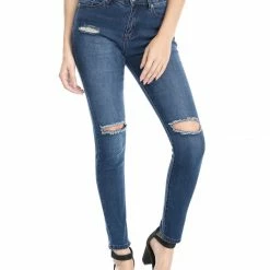 Allegra K Women's Mid Rise Washed Ripped Distressed Denim Skinny Jegging Jeans 28 Allegra K Women's Mid Rise Washed Ripped Distressed Denim Skinny Jegging Jeans