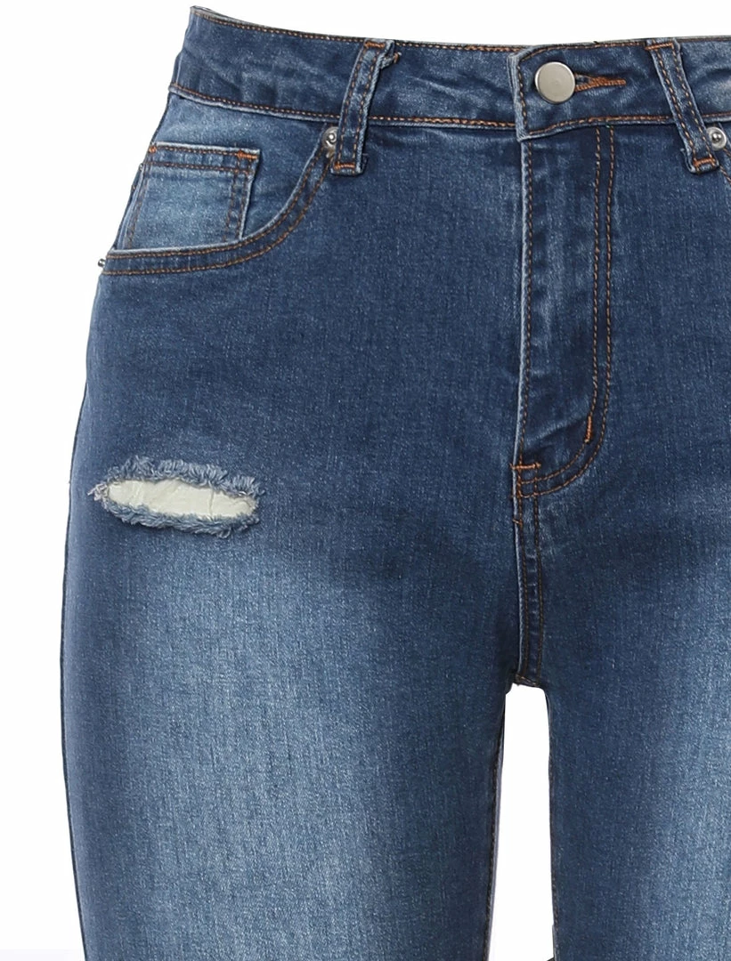 Allegra K Women's Mid Rise Washed Ripped Distressed Denim Skinny Jegging Jeans 9 Allegra K Women's Mid Rise Washed Ripped Distressed Denim Skinny Jegging Jeans