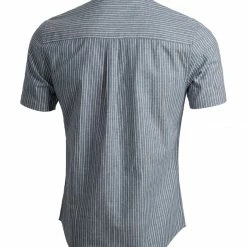 Allegra K HZ160507 Men Stripe Collarless Short Sleeves Button Up Shirt With Pocket 30 Allegra K HZ160507 Men Stripe Collarless Short Sleeves Button Up Shirt With Pocket