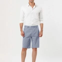 Allegra K Men's Summer Shorts Stripe Slim Fit Flat Front Seersucker Chino Short Pants