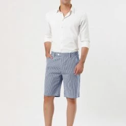 Allegra K Men's Summer Shorts Stripe Slim Fit Flat Front Seersucker Chino Short Pants