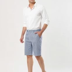 Allegra K Men's Summer Shorts Stripe Slim Fit Flat Front Seersucker Chino Short Pants