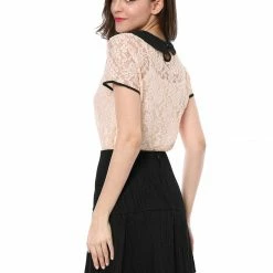 Allegra K Women's Contrast Doll Collar Short Sleeve Tops Sheer Lace Top 105 Allegra K Women's Contrast Doll Collar Short Sleeve Tops Sheer Lace Top