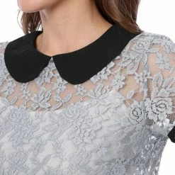 Allegra K Women's Contrast Doll Collar Short Sleeve Tops Sheer Lace Top 101 Allegra K Women's Contrast Doll Collar Short Sleeve Tops Sheer Lace Top