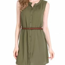 Allegra K Women's Sleeveless Button Down Crew Neck Above Knee Belted Formal Shirtdress 24 Allegra K Women's Sleeveless Button Down Crew Neck Above Knee Belted Formal Shirtdress