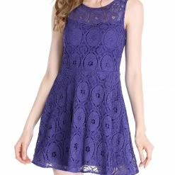 Allegra K Women's Floral Lace Sleeveless Semi Sheer Yoke Flare Mini Dress