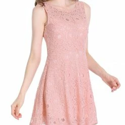 Allegra K Women's Floral Lace Sleeveless Semi Sheer Yoke Flare Mini Dress