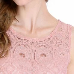 Allegra K Women's Floral Lace Sleeveless Semi Sheer Yoke Flare Mini Dress