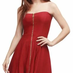 Allegra K Women's Strapless Exposed Zipper Front Tube Mini Party A-Line Dress