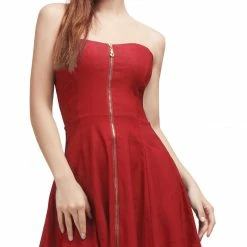 Allegra K Women's Strapless Exposed Zipper Front Tube Mini Party A-Line Dress