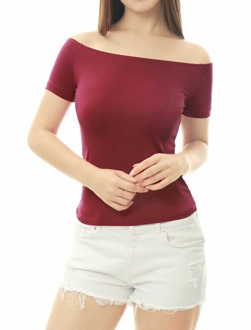 Allegra K Slim Fit Short Sleeves Off The Shoulder Cropped Top Clothing 15 Allegra K Slim Fit Short Sleeves Off The Shoulder Cropped Top Clothing