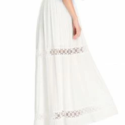Allegra K Women's Lace Insert Vintage Swing A-Line Maxi Skirt With Elastic Waist