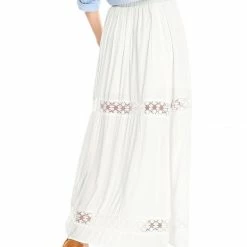 Allegra K Women's Lace Insert Vintage Swing A-Line Maxi Skirt With Elastic Waist
