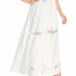 Allegra K Women's Lace Insert Vintage Swing A-Line Maxi Skirt With Elastic Waist