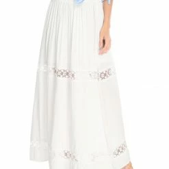 Allegra K Women's Lace Insert Vintage Swing A-Line Maxi Skirt With Elastic Waist