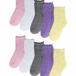 Allegra K Women 10 Pack Hearts Embroidery Cotton Stringy Selvedge Cuff Ankle Socks Accessories