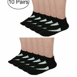 Allegra K Accessories Big Black Ankle Athelic Socks Low Cut Cotton Striped 10 Pairs