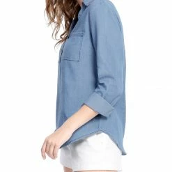 Allegra K V Neck Long Sleeves Point Collar Shirt With Pocket Women