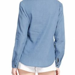 Allegra K V Neck Long Sleeves Point Collar Shirt With Pocket Women