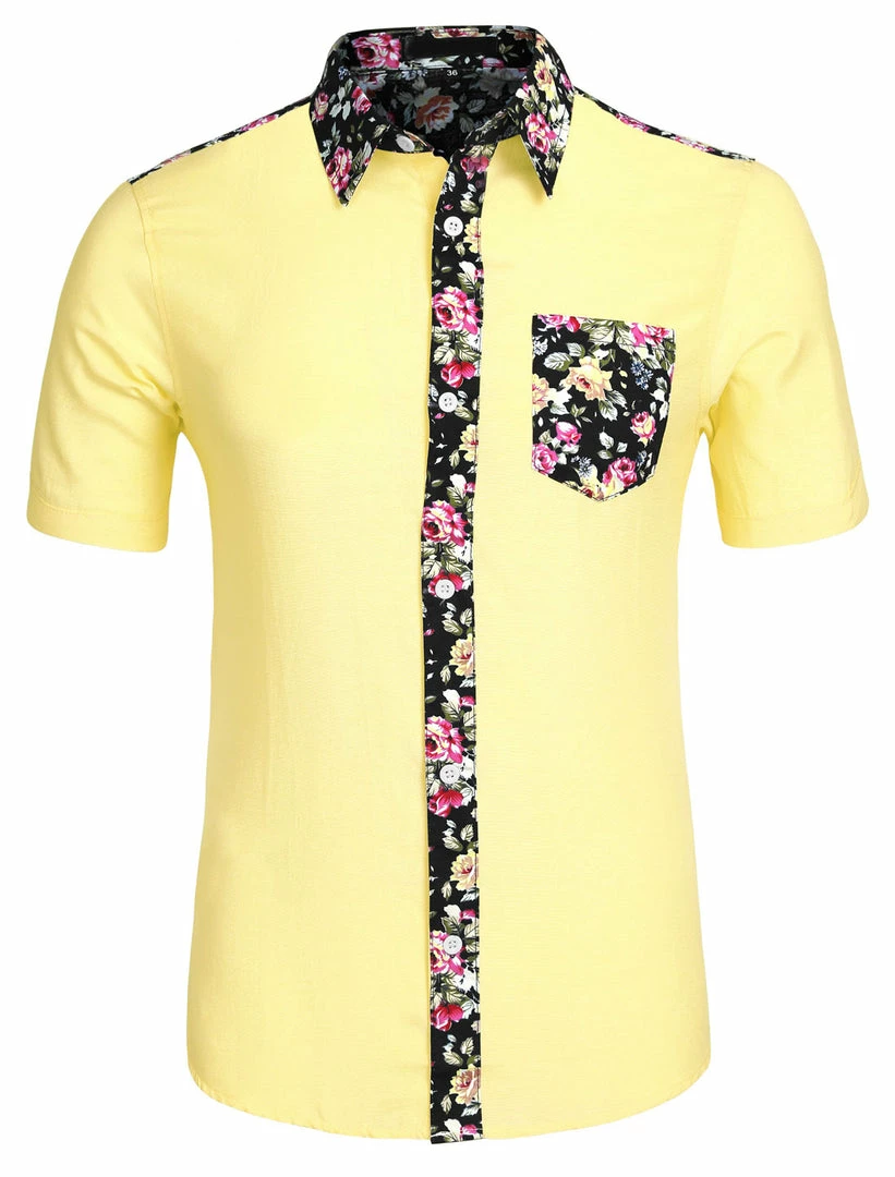 Allegra K 1310 8838 Men Summer Floral Print Pocket Short Sleeve Button Down Hawaiian Shirt 5 Allegra K 1310 8838 Men Summer Floral Print Pocket Short Sleeve Button Down Hawaiian Shirt