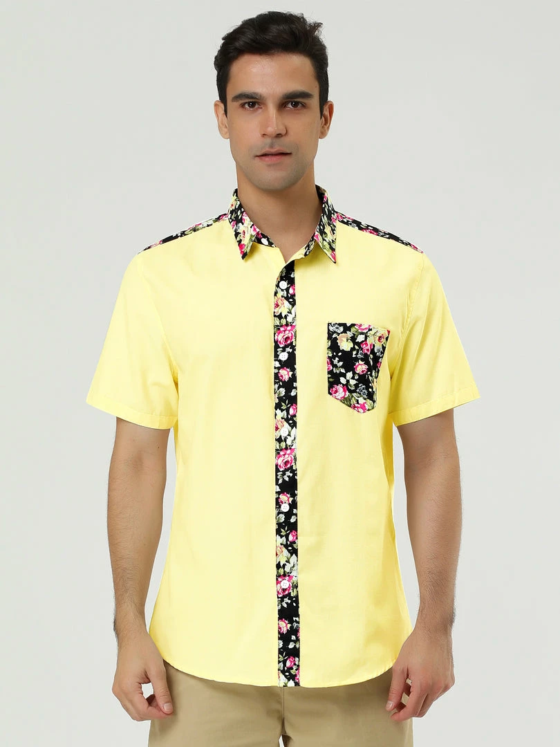 Allegra K 1310 8838 Men Summer Floral Print Pocket Short Sleeve Button Down Hawaiian Shirt 7 Allegra K 1310 8838 Men Summer Floral Print Pocket Short Sleeve Button Down Hawaiian Shirt