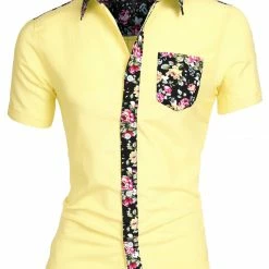 Allegra K 1310 8838 Men Summer Floral Print Pocket Short Sleeve Button Down Hawaiian Shirt