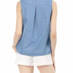 Women Allegra K Single Breasted Point Collar Sleeveless Shirt 79 Women Allegra K Single Breasted Point Collar Sleeveless Shirt
