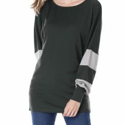 Women Allegra K Color Block Batwing Sleeves Oversize Tunic Top