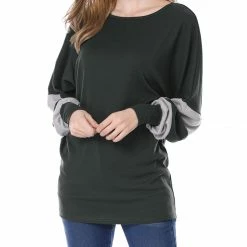 Women Allegra K Color Block Batwing Sleeves Oversize Tunic Top