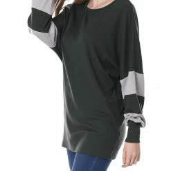 Women Allegra K Color Block Batwing Sleeves Oversize Tunic Top