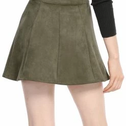 Allegra K Women's Faux Suede Single Breasted Front Button Mid Rise Mini A-Line Skirt