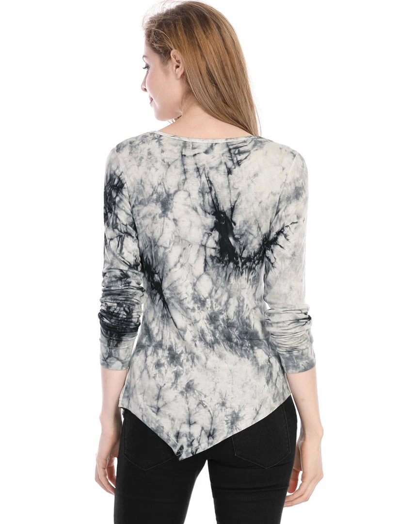 Allegra K Long Sleeves Round Neck Tie-Dye Handkerchief Hem Shirt Women 15 Allegra K Long Sleeves Round Neck Tie-Dye Handkerchief Hem Shirt Women