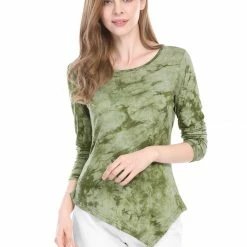 Allegra K Long Sleeves Round Neck Tie-Dye Handkerchief Hem Shirt Women 34 Allegra K Long Sleeves Round Neck Tie-Dye Handkerchief Hem Shirt Women
