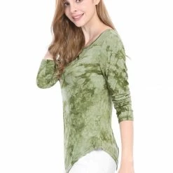 Allegra K Long Sleeves Round Neck Tie-Dye Handkerchief Hem Shirt Women 35 Allegra K Long Sleeves Round Neck Tie-Dye Handkerchief Hem Shirt Women