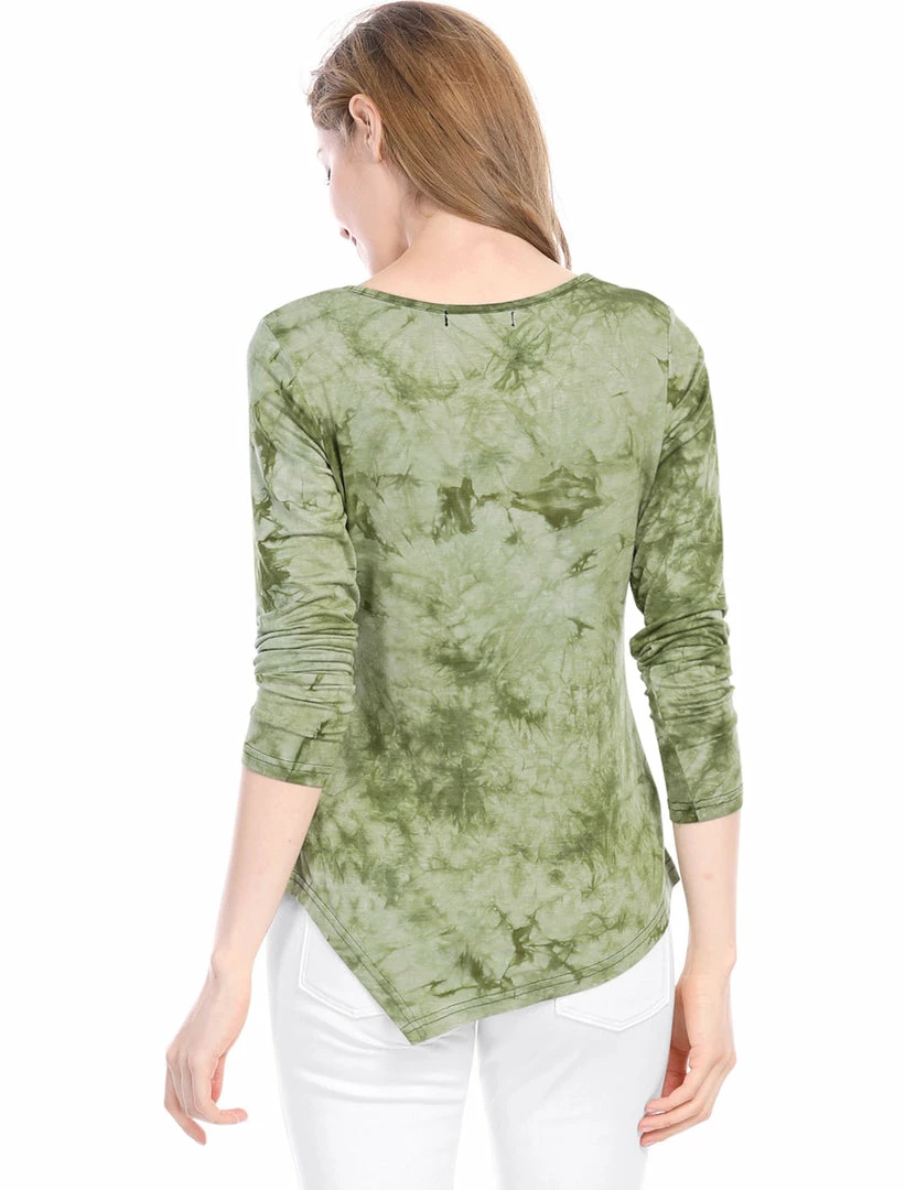 Allegra K Long Sleeves Round Neck Tie-Dye Handkerchief Hem Shirt Women 8 Allegra K Long Sleeves Round Neck Tie-Dye Handkerchief Hem Shirt Women