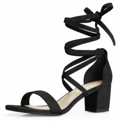 Allegra K Women's Lace Up Mid Chunky Heeled Sandals