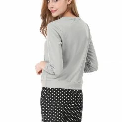 Women Allegra K Cat Prints Crew Neck Long Sleeves Top Shirt 42 Women Allegra K Cat Prints Crew Neck Long Sleeves Top Shirt